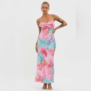 NEW Saints & Secrets Libby Scoop Back Maxi Dress Abstract Pink Women’s M